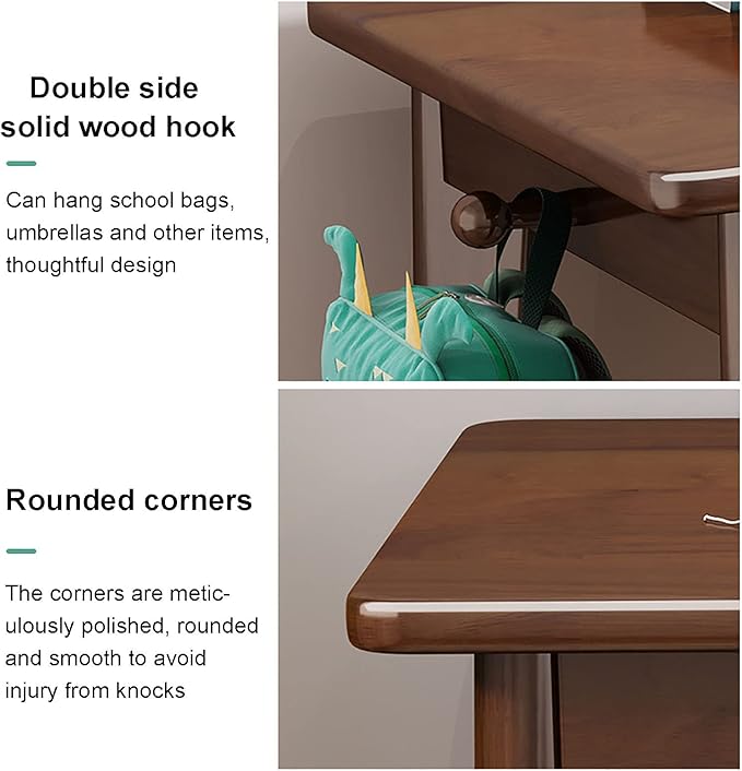 Solid Wood Writing Desk with Drawers,Mid-Century Modern Computer Desk Work Study Table,Simple Home Office Desk Workstation with Hook for Small Spaces(80x50x75cm(31x20x30inch), Wood)
