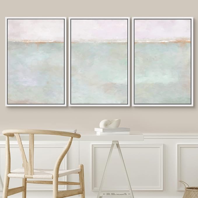 SIGNWIN Framed Canvas Print Wall Art Set Grunge Multicolor Pastel Landscape Shapes Abstract Illustrations Modern Art Decorative Nordic Chic Zen for Living Room, Bedroom, Office - 24"x36"x3 White