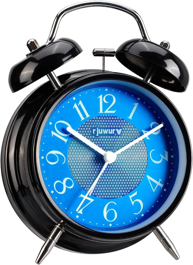 Rjuwurv 4" Twin Bell Alarm Clock with Night Light - Desk & Bedroom Alarm Clock (Midnight Blues)