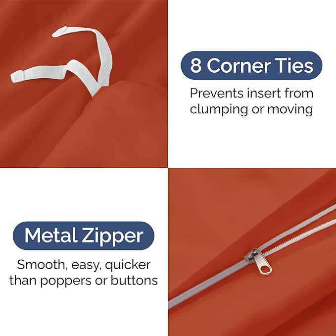 Duvet Cover Twin/Twin XL Size - Extra Soft Twin/Twin XL Size Duvet Cover - Breathable, Easy Care and Fade Free with Zipper Closures & Ties - 68" x 90" Inches - (Terracotta) Comforter Not Included