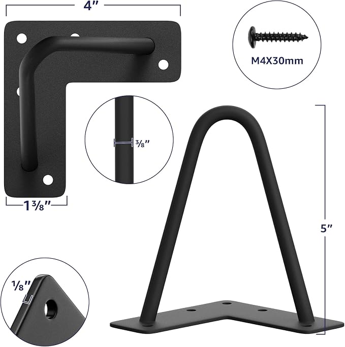SMARTSTANDARD 5 Inch Heavy Duty Hairpin Furniture Legs, Metal Home DIY Projects for TV Stand, Sofa, Dresser with Rubber Floor Protectors Black 4PCS