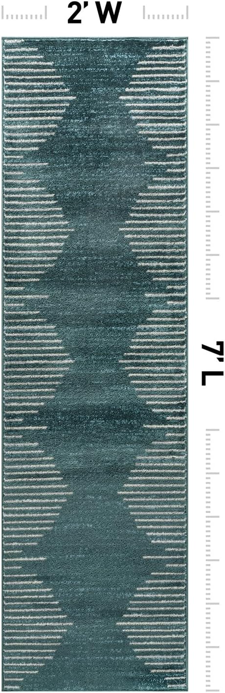 Rugshop Bohemian Stripe Stain Resistant High Traffic Living Room Kitchen Bedroom Dining Home Office Area Rug 2' x 7' Teal