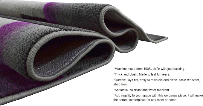 HR 8’ x 10’ Rug in Purple - Premium Quality Purple/Black/Gray Abstract Geometric Modern Squares Pattern Area Rug - Contemporary Styling for Living Room, Bedroom - Unique Home Decor