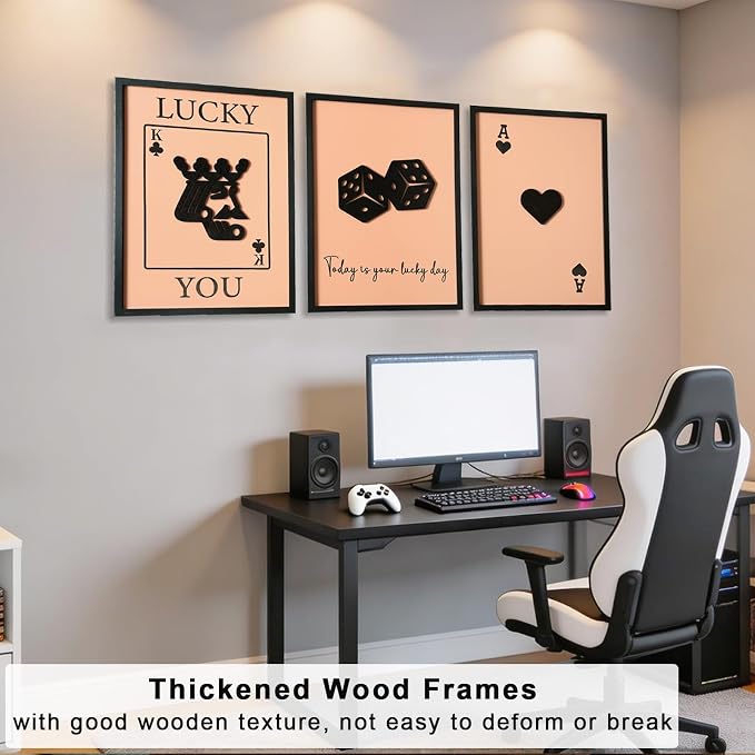 3D Wood Poker Wall Art, Framed Retro Game Wall Decor, Rustic Vintage King and Heart Wall Art for Game Room Home Hallway Bar (Ready to Hang, 12x16 inches, Set of 3, Framed)