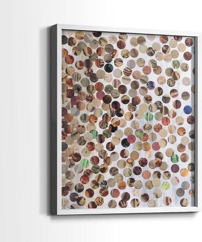 Renditions Gallery Set of 2 Peel & Stick Framed Prints, Textured Abstract Wall Art, Scattered Circular Cutouts Wall Decor, Re-Stickable - Ready to Hang - 8"x10" - White Frame LT588