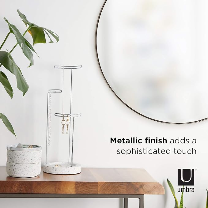 Umbra Hubba Round Wall Mirror with Metallic Frame, Modern Style for Bathroom, Entryway, Living Room and More, 34-Inch, Titanium