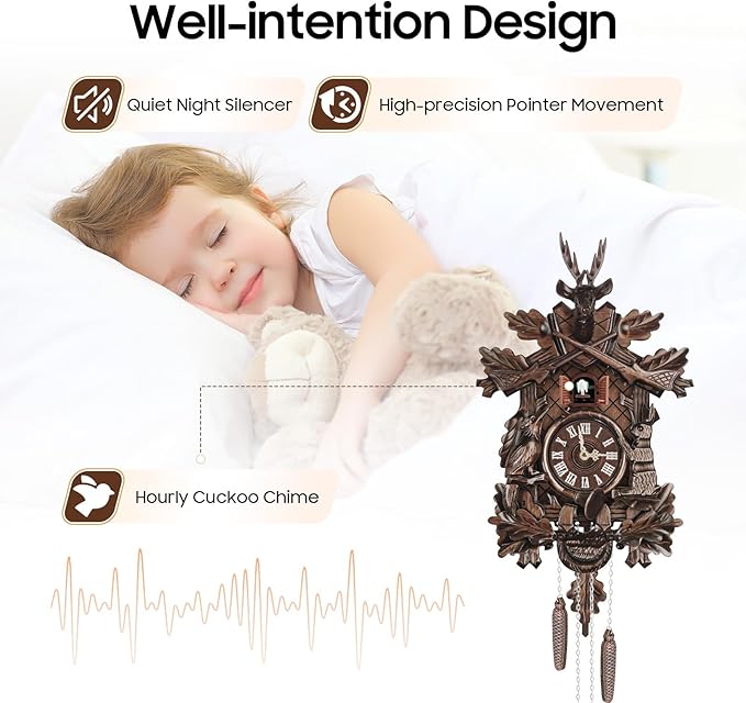 Cuckoo Clock, Retro Wooden Cuckoo Birdhouse Antique Wall Clock Forest Clock Home Decor Auto Swing with Singing Bird Vintage Chalet Design(No Battery) (Type A)