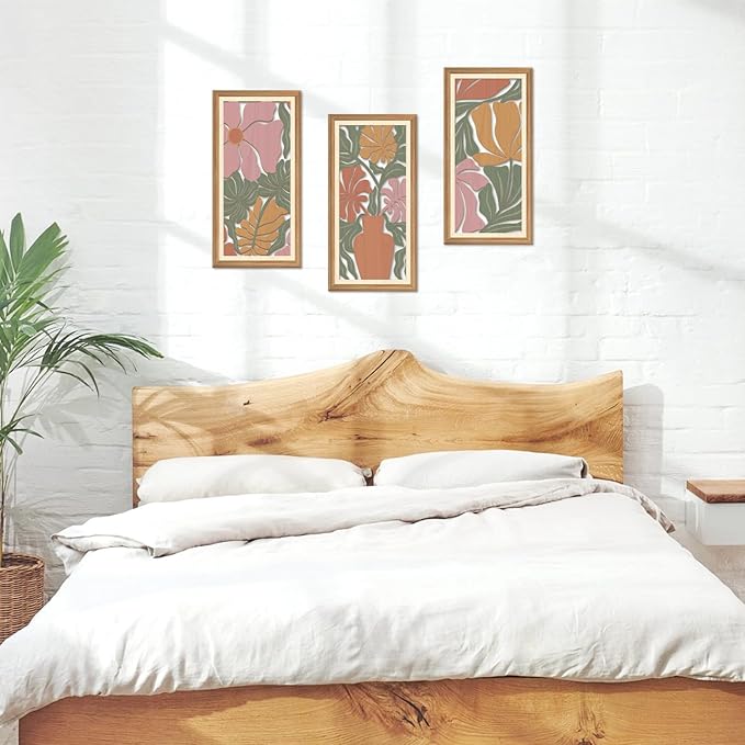 IARTTOP 3 Pcs Boho Flower Market Wall Decor Floral Botanical Modern Wood Wall Art Bohemian Floral Hanging Decor Abstract Minimalist Wooden Art for Living Room Bedroom Office 7.9 x15.8 Inch