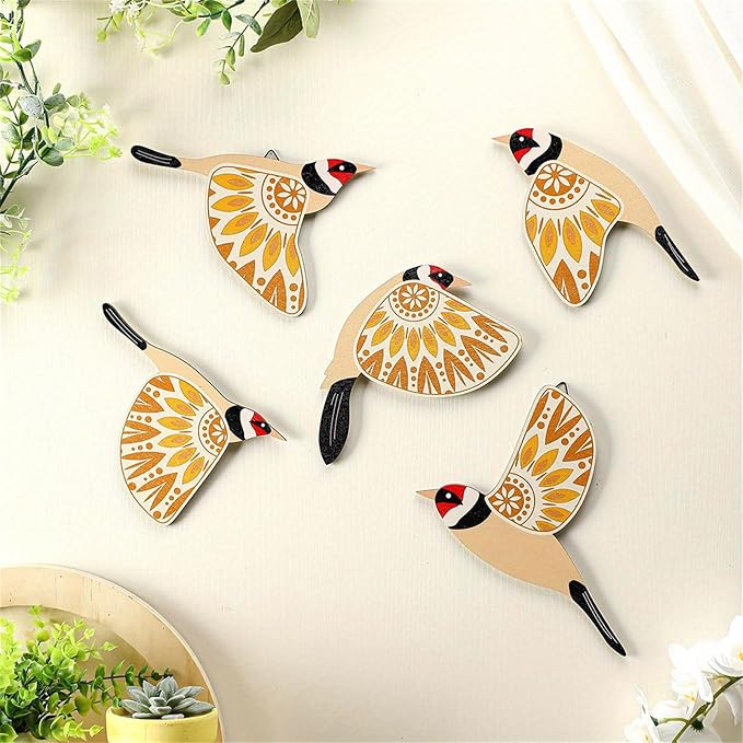 jiingekk Scandinavian Farmhouses Wooden Bird Wall Decorations 5Pcs Handcrafted Set For Home Decors Bird Enthusiast Giving