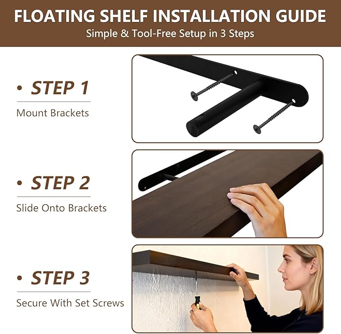 IEO Long Wooden Floating Shelves for Room Wall, Natural Wood Floating Shelves Wall Mounted Kitchen Shelf for Living Room, Bedroom, Kitchen,Bathroom, Storage (Walnut, 60in 4tier)
