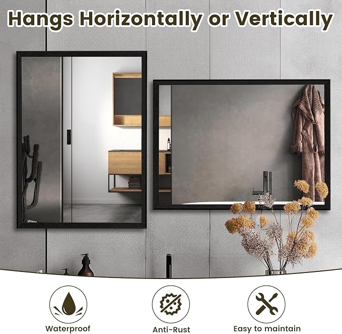 WEER 60X36 Inch Black Bathroom Mirror, Rectangular Framed Mirror for Bathroom, Matte Black Wall Mounted Large Vanity Mirror, Farmhouse Mirror, Tempered Glass, Anti-Rust, Horizontal or Vertical