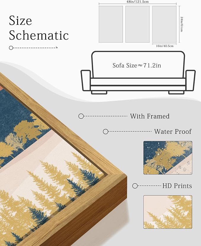 KUVIOKE Bohemain Mountain Landscape Framed Canvas Wall Art Watercolor Nature Artwork Painting Boho Farmhouse Rustic Room Decor for Bedroom Living Room 16x24in (Natural Framed)