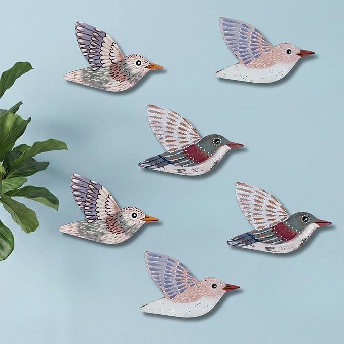 ARTINRENAISS Wooden Flying Birds Wall Decor, Scandinavian Rustic Wall Art Set Housewarming Gifts, 6 Pack Boho Birds Hanging Sign for Living Room, Bedroom, Kitchen