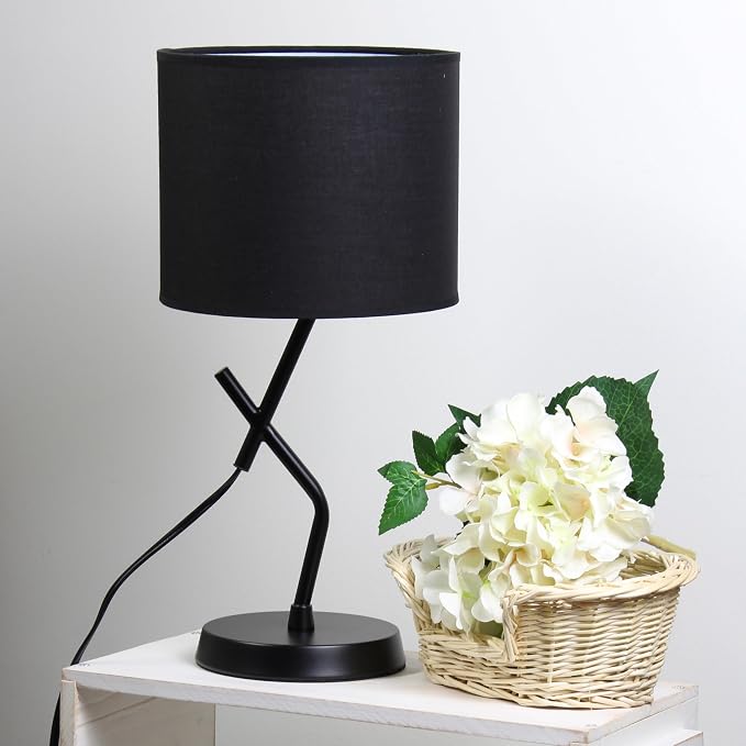 Simple Designs LT1172-BLK 17.13" Metal and Modern Abstract Table Lamp with Drum Fabric Shade, Bedroom, Office, Living Room, Dorm, Side Tables, Black