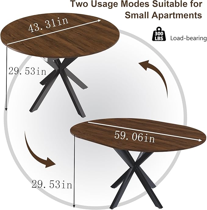 Extendable Dining Table Set for 4, 43-59" Round Dining Room Table Set, Walnut Wood Grain Table and 4 Brown Suede Upholstered Chairs Set, Mid Century Modern Kitchen Table Set with Cross Legs