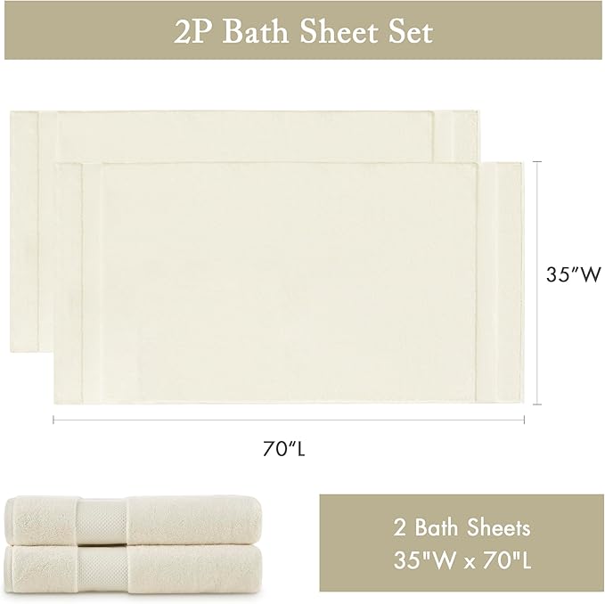 Madison Park Turkish Bath Towel Set 100% Cotton Bath Towel 600GSM Oversized Body Towel 2 Piece, Luxury Soft, Thick Spa Quality, Quick Dry Bathroom Towel, Jumble, 35" x 70", Natural