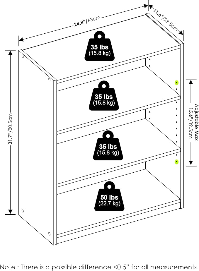 Furinno GEHRY Book Shelf, 3-Tier Small Bookshelf, Bookcase with Adjustable Shelves, 11.6 x 24.8 x 31.6, for Organization and Storage, for Living Room, Bedroom, Home Office, Blackwood
