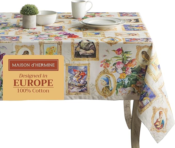 Maison d' Hermine Table Cloth Rectangle Table 100% Cotton 60 x 90 Inches Tablecloth Reusable Decorative for Dining Room Farmhouse Home Valentines Day Decorations Spring Summer - Masterpiece