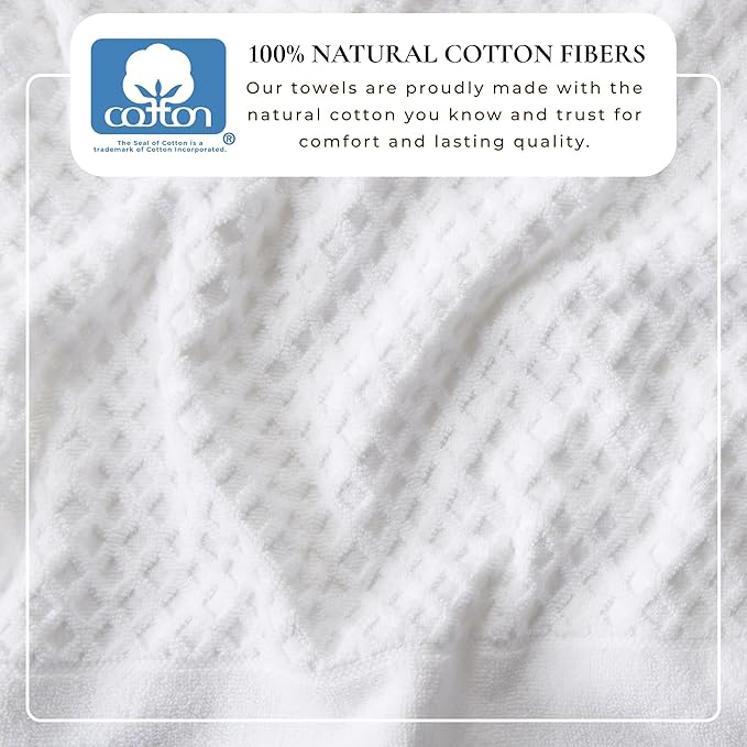 Great Bay Home Bath Towels - 100% Cotton 6 Piece Towel Set - Diamond Waffle Weave - Absorbent, Durable, Quick-Dry Towels for Bathroom (Optic White)