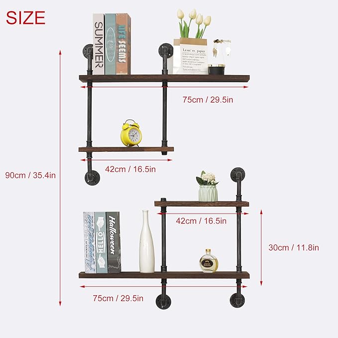 Industrial Pipe Shelving Wall Mounted, Rustic Floating Shelves Wall Shelf Unit Bookshelf Hanging Wall Shelves,Farmhouse Kitchen Bar Shelving