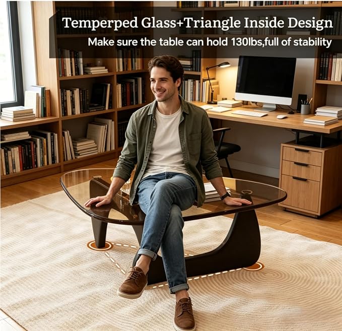 Modern Glass Coffee Table for Living Room, Small mid Century Coffee Table, Stylish Coffee Tables Suitable for Bedroom Living Room Reception Office Tables (Black+Transprent, Medium35.8in)