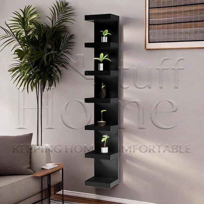 Home Stuff Wall Shelf Unit, 11 3/4x74 3/4,Use Fixing Devices Suitable for The Walls in Your Home. (2 x Black)