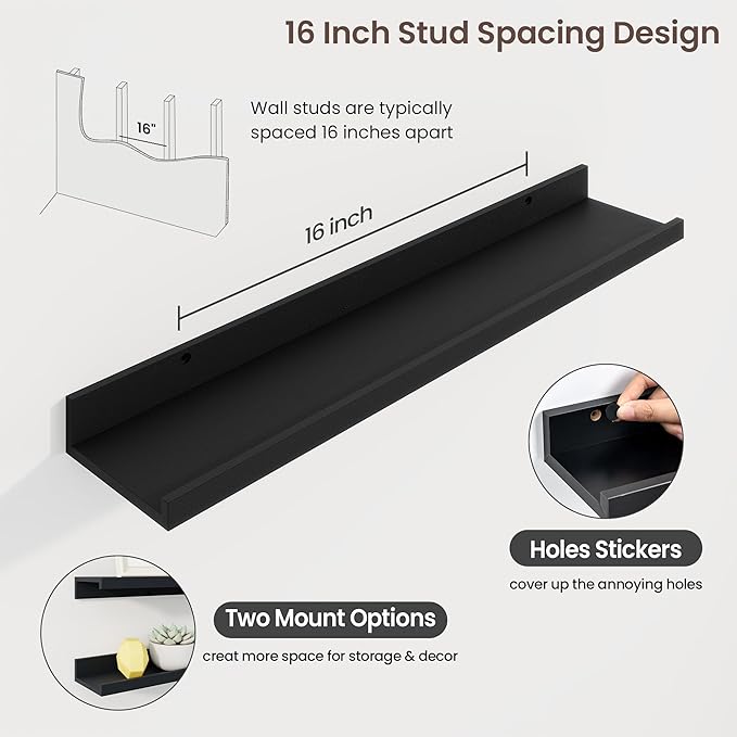 Axeman 30 Inch Floating Shelves | Black Picture Ledge Shelf Set of 3 | Rustic Wood Wall Shelves with Lip | 30" Black Picture Shelf for Wall with Ledge | Photo Shelves