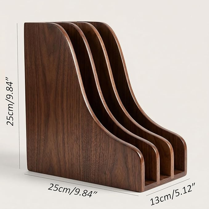 Solid Wood Vertical File Organizer, Desktop Document Holder with Customizable Design, Multifunctional Desk Organizer for Mail, Paper, Books, Files, Laptops, Office & Home Desktop Organization