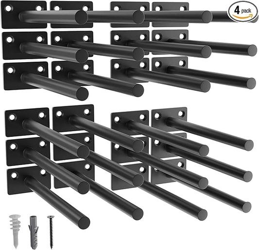 LEOPO Black 24-Pack 6 inch Floating Shelf Brackets, Hidden Shelf Bracket for Wood, Concealed Blind Shelving Support,Invisible Coated Brackets for DIY Decorative,Fit for Kitchen, Bathroom,Study Room