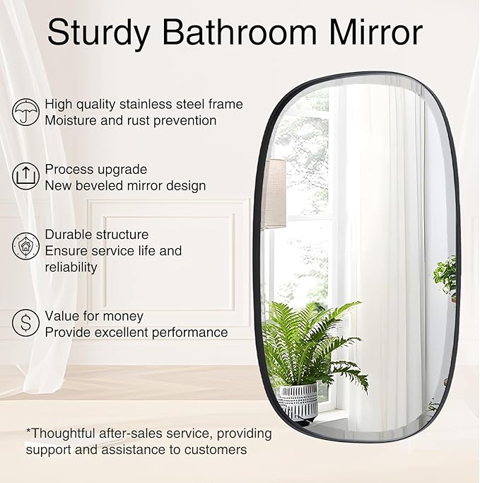POZINO Beveled Bathroom Mirror, 24"x32" Matte Black Vanity Mirror for Over Sink, Modern Rectangle Wall Mirrors for Entryway Hallway Bedroom Living Room, Hangs Vertically or Horizontally