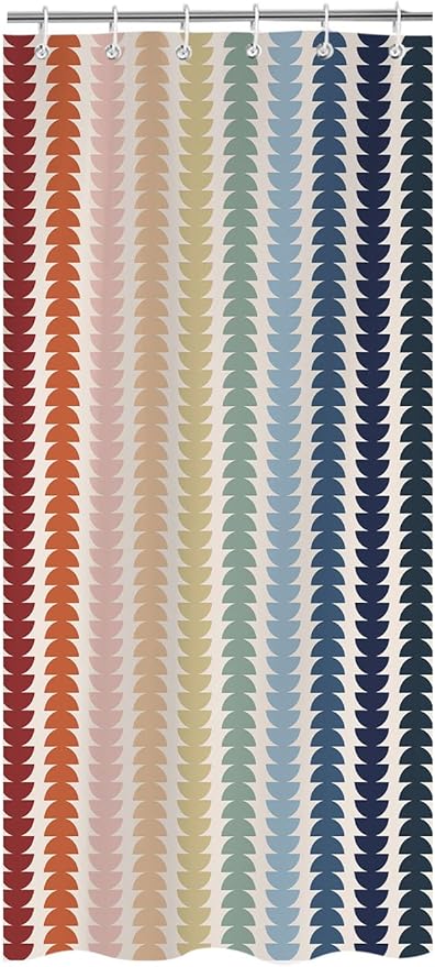 Modern Geometric Shower Curtain, Vintage Rainbow Mid-Century Abstract Art Design Bath Curtains for Bathroom, Colorful Semicircular Pattern Waterproof Polyester Fabric Bathroom Set 12 Hooks 36X72IN