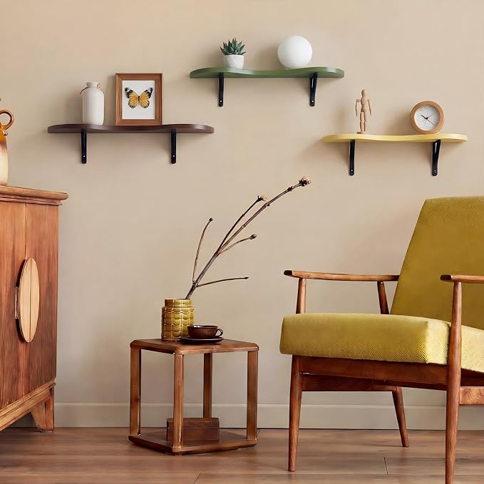 AceOrbit 3 Pcs Mid Century Floating Shelves Wavy Cloud Shelves Wooden Shelf Live Edge Wall Mount Shelf Rustic Farmhouse Mid Century Modern Ledge for Bedroom Living Room Home Decor Housewarming Gifts