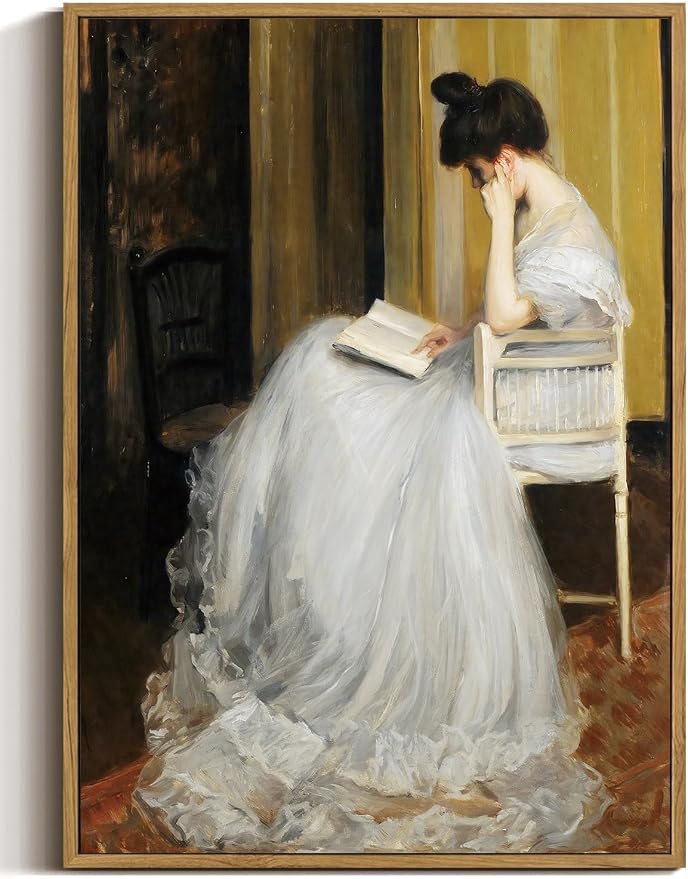 WALLZK Vintage Framed Wall Art Lady Reading Canvas Prints Victorian Women Portrait Decor Pictures Artwork for Walls Living Room Study Bedroom Bathroom 8"x10"