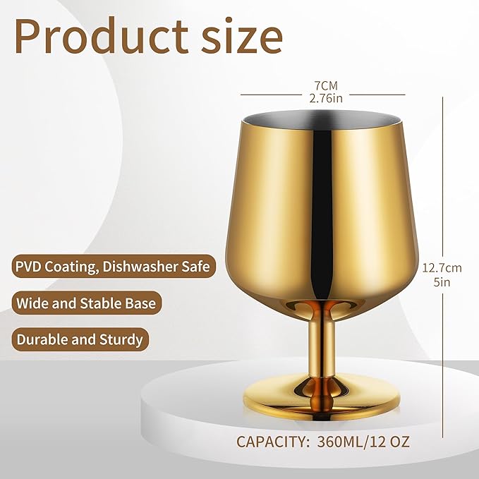 12oz Brandy Snifters Set of 4, Cognac Snifter Glasses, Sniffer Glass Whiskey, Black Drinking Glasses, Sniffer Glasses Bourbon, 18/10 Stainless Steel, Dishwasher Safe, Ideal Gift For Men, Wine Lover
