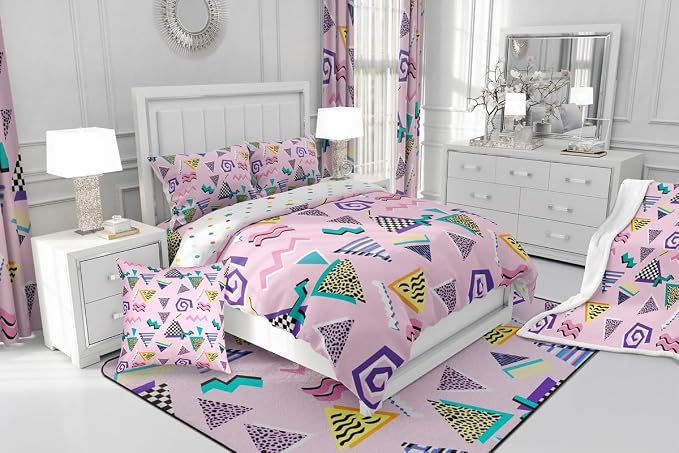 Memphis Duvet Cover Hipster Retro Bedding Set,80s and 90s Hip Hop Funky Comforter Cover Colorful Pop Art Inspired Pattern Twin Bed Set,Watercolor Eighties Memphis Geometrical 80s Bedroom Decor