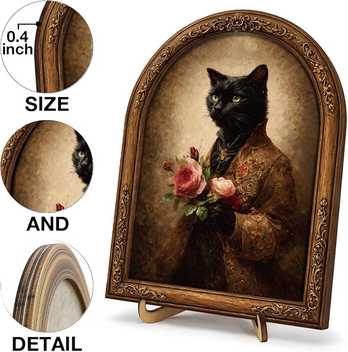 Funny Cat Wall Art Sign for Home Decor, Vintage Animal Arch Wooden Tabletop Plaque, Cute Pet Lover Gift Shelf Decor, 8x10 Inch