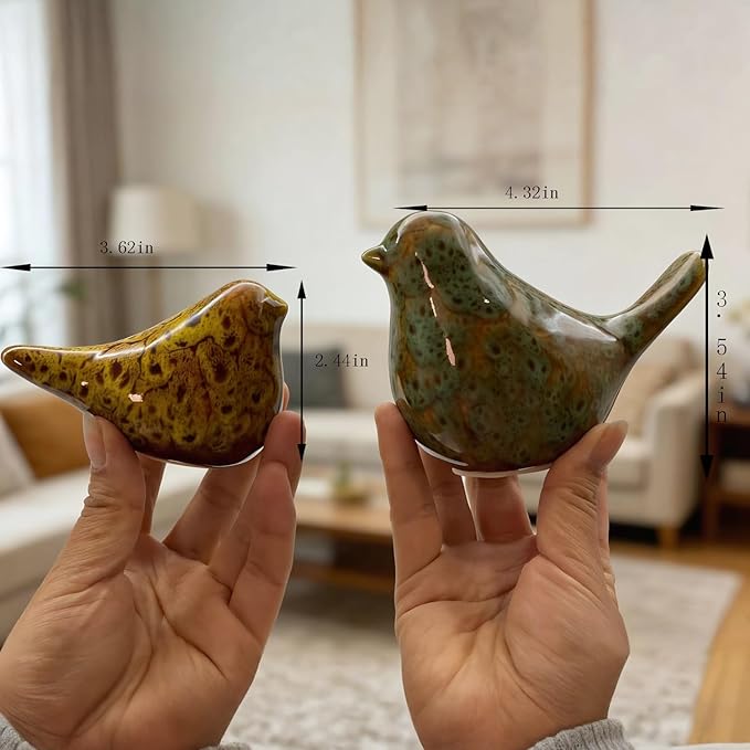 Two-piece set of parent-child bird statues, modern home decor, with removable storage holes, suitable for bedrooms, living rooms, offices, and fireplace mantel decorations. (Kiln color change)