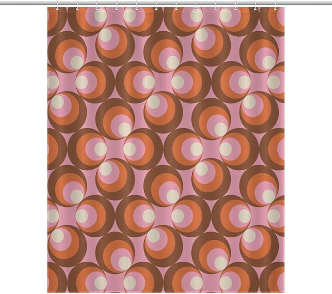 Mid Century Vintage Geometric Shower Curtains Modern Pink Rod Pocket Abstract Geometric Circular Shapes Washable Waterproof Fabric for Bathroom Decor Bathtub with 12 Hooks 55x72in（140x183cm）