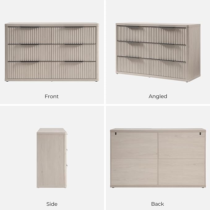 SICOTAS Dresser for Bedroom 53.5" Wide 6 Drawer Dressers & Chests of Drawers for Closet Long Large Modern TV Stand Set for Clothes Storage Fluted Clothes Closet for Hallway Entryway, White Alder