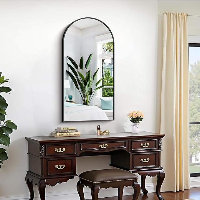 CIRCUMI Arched Wall Mirror, 20"x40" Black Arched Mirror with Tempered Glass, Metal Frame, Large Size for Bathroom, Living Room,Entryway,Over Sink, Arch Mirror for Decor,Shatterproof&Crystal-Clear