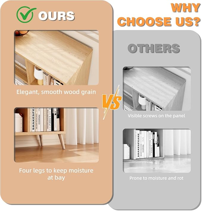 6 Cube Storage Organizer, Wood Bookcase with Legs, Modern Freestanding Cubby Shelving Unit, Book Shelf Toy Storage Cabinet for Bedroom, Living Room, Kids Room, Fits 11 Inch Bins, Natural