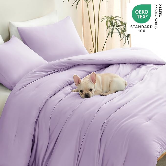 CozyLux Oversized King Comforter Set Lavender, 3 Pieces 120"x98" Lightweight Down Alternative Quilted Bedding Sets, Light Purple All Season Solid Comforter with 2 Pillowcases, Bed Set Gift for Home