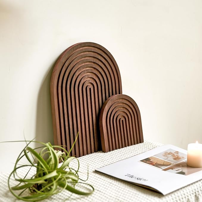 Set of 2 Wooden Arch Vintage Decor for Wall Shelf, Fireplace Mantel, Counter, Table - Mid Century Modern Boho Decorative Object Aesthetic Decorations for Living Room, Kitchen, Home Office