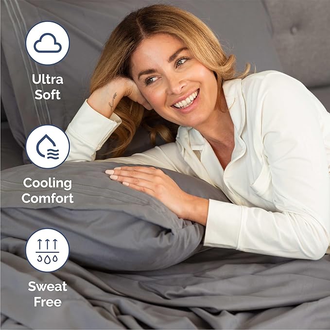 Queen Size 4 Piece Sheet Set - Comfy Breathable & Cooling Sheets - Hotel Luxury Bed Sheets for Women and Men - Deep Pockets, Easy-Fit, Soft and Wrinkle Free Sheets - Dark Grey Oeko-Tex Bed Sheet Set