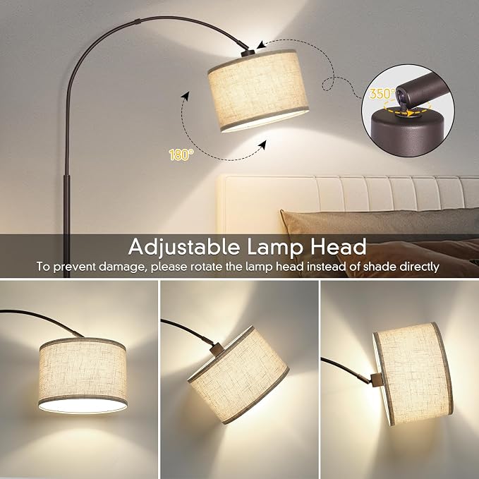 Seaside village Floor Lamp for Living Room, Arc Lamp with Adjustable Head, Modern Tall Lamp with On/Off Pedal Switch, Over Couch Standing Hanging Light for Reading, Bedroom, Office (Brown)