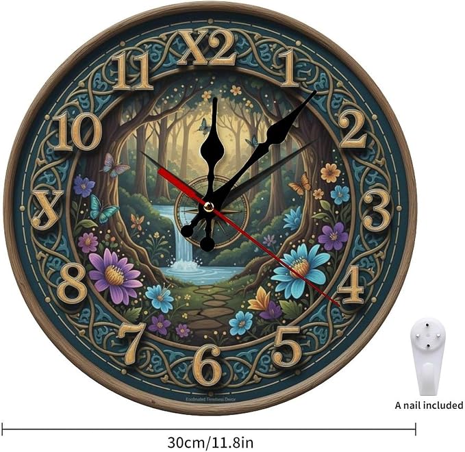 Whimsical Enchanted Forest Wall Clock, Silent Non Ticking Wooden Frameless Battery Operated Decor, Ideal Gift for Home Office Bedroom Kitchen