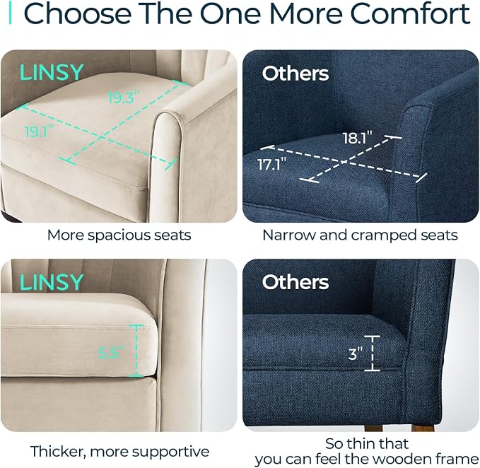 LINSY Accent Chair with Ottoman, Modern Barrel Chair Small Armchair Reading Chair with Footrest, Comfy Round Arms Chair for Living Room Bedroom Reading Room, Velvet, Cream