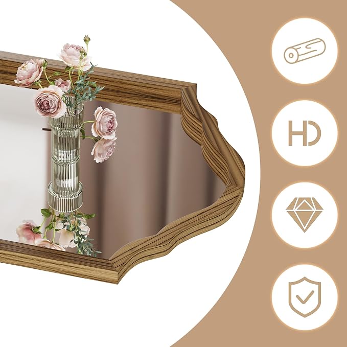 ULIKE Arched Wood Mirror – 24x36 Rustic Wall Mirror for Bathroom or Bedroom, Decorative Vanity Mirror | Solid Wood Frame | Brown | Farmhouse Entryway or Living Room Décor