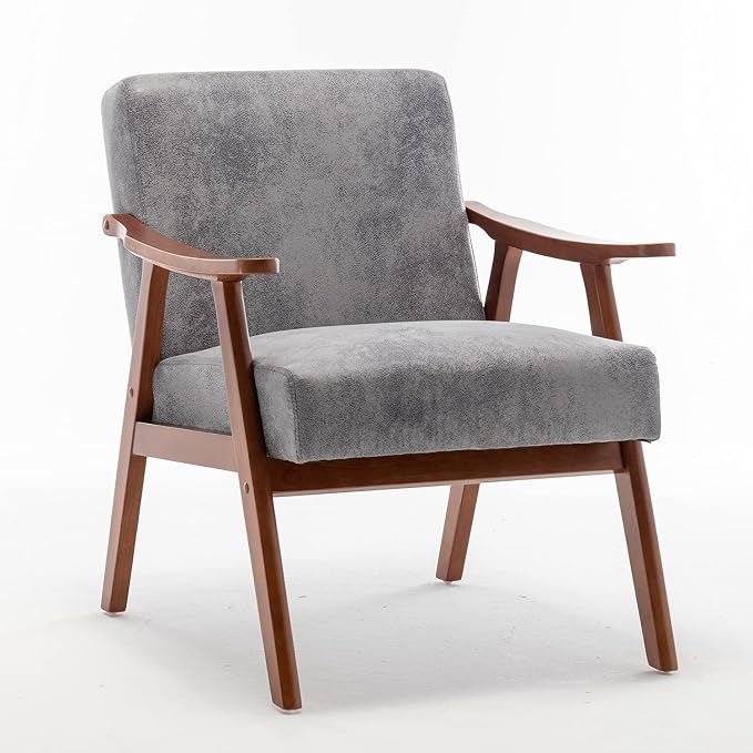 Container Furniture Direct Accent Chair with Microfiber Upholstery and Solid Wood Frame, Classic Mid-Century Modern Living Room Furniture for Extra Seating, Spotted Grey