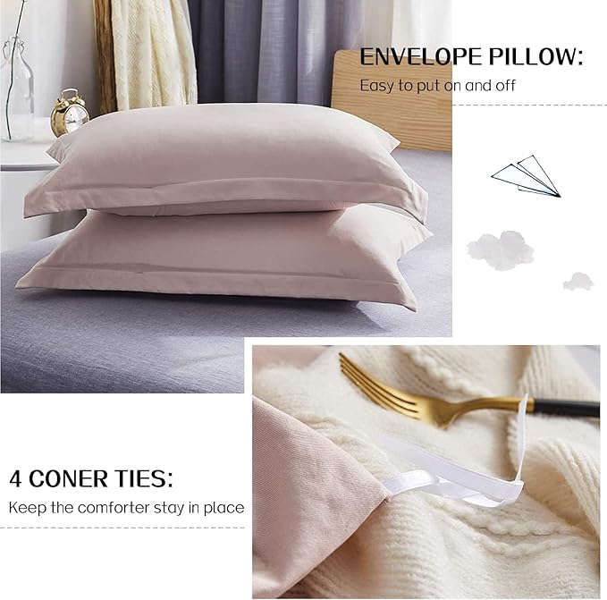 Dreaming Wapiti Duvet Cover Queen,Washed Microfiber Pink Queen Size Duvet Cover Set,Solid Color - Soft and Breathable with Zipper Closure & Corner Ties (Pink Mocha, Queen)